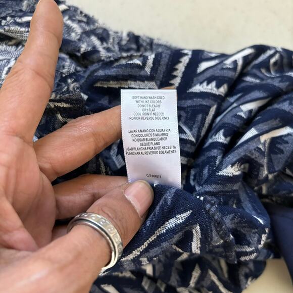 175. V By Violet Weekend Blue Dress Medium Reversed Fabric Raw Edges Geometrical - Picture 8 of 11